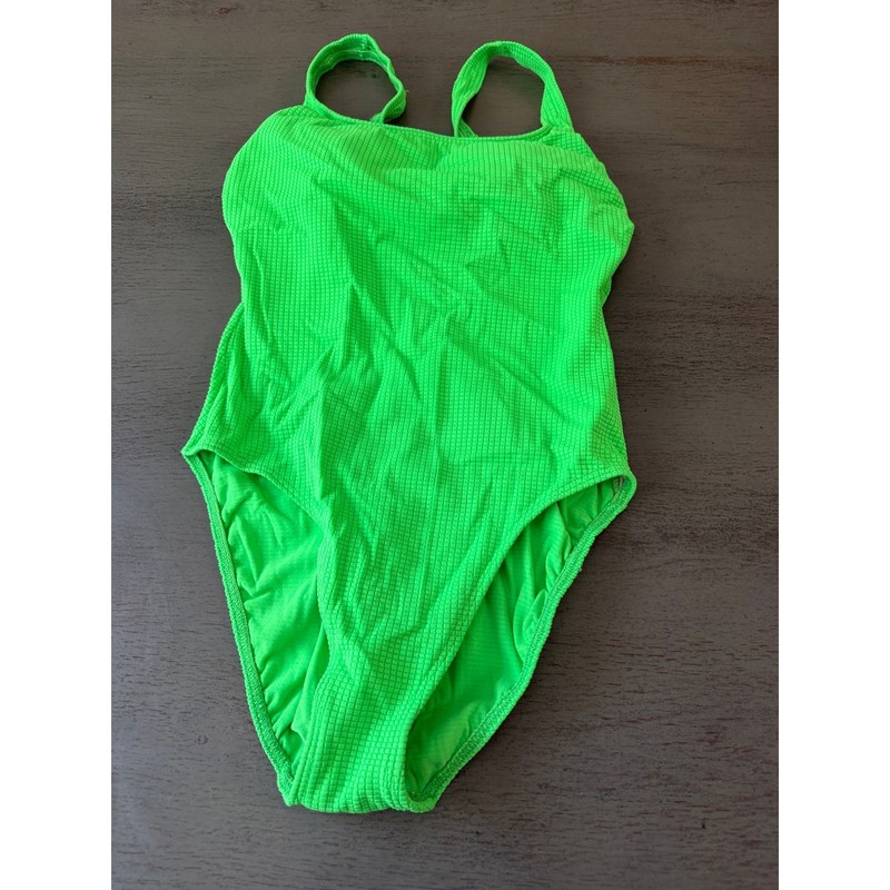 Maillot by Bali Body ID Neon Green Waffle Knit One Piece Swimsuit Vintage 14