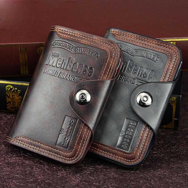 Men's S4 Retro Leather Vertical Section Credit Card Holder Wallet With Hasp US gallery