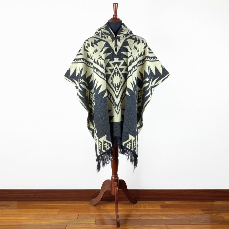 Alpaca wool Mens Unisex Hooded Poncho Aztec all seasons boho hippie Halloween gallery