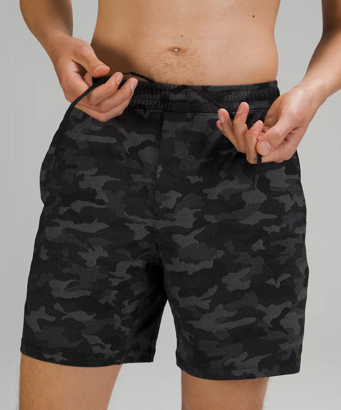 Lululemon Pace Breaker Shorts Mens Medium Black Gray Camo 7″ LL Unlined