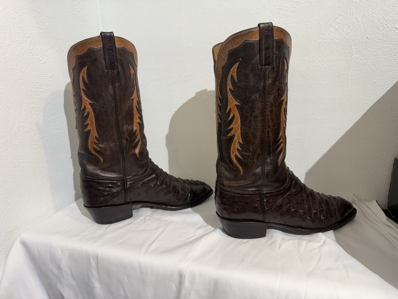 Lucchese Classics Full Quill Ostrich Men’s Size 10D Cowboy Boots With Inlay gallery