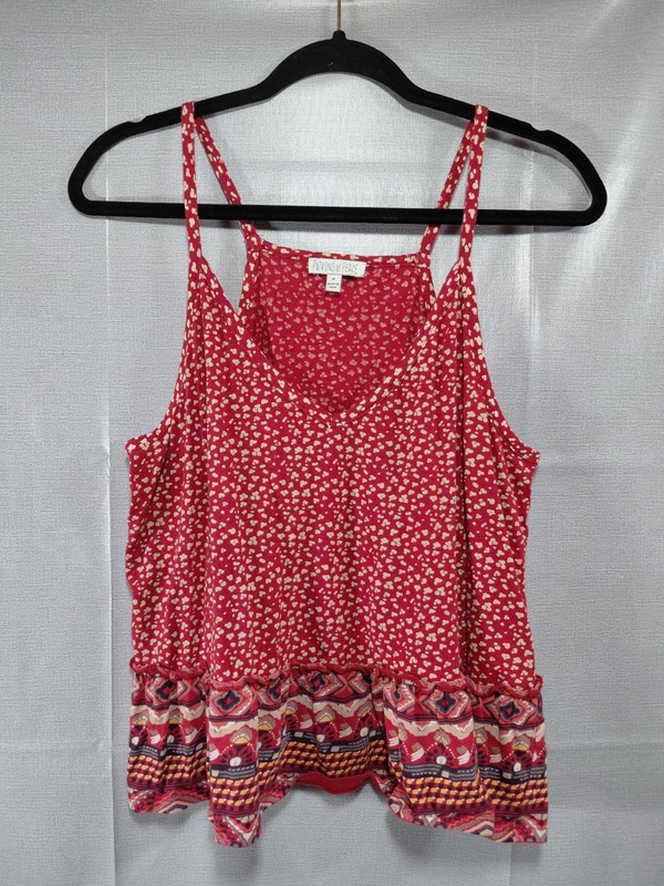 Patrons Of Peace Floral Sleeveless Cami Women’s Med Red Flowy Tank Top