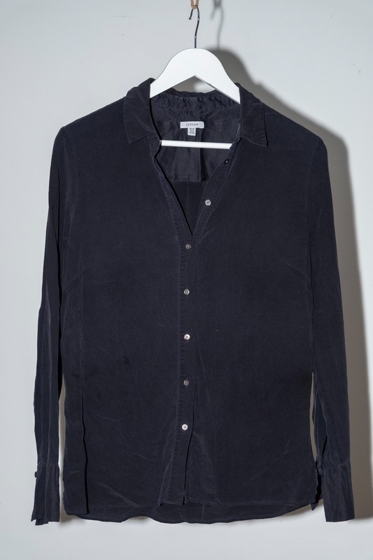 Jigsaw 100% Silk Black Long Sleeve Shirt Womens UK 10 Smart Luxe Minimalist Chic
