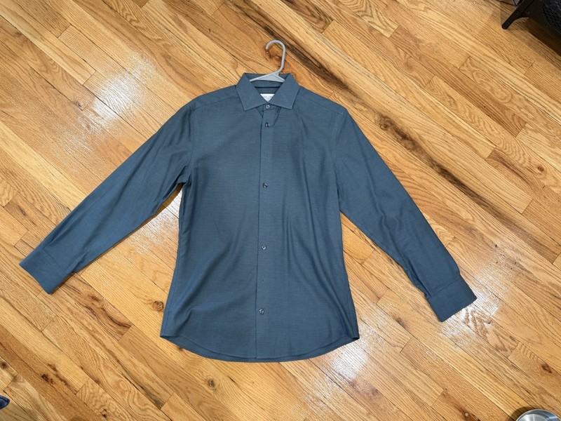 Charles Tyrwhitt Slim Non-Iron Dress Shirt 15.5 34 Charcoal Gray Cotton