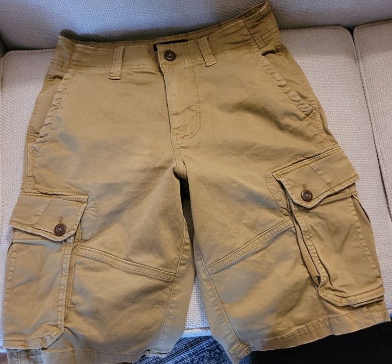 Men’s American Eagle Cargo Utility Shorts 28 Khaki Extreme Flex Longer Length