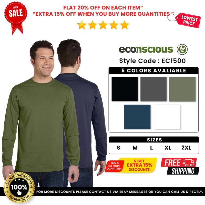 Econscious EC1500 Men’s Organic Ringspun Cotton Long Sleeve Tee Classic T-Shirt