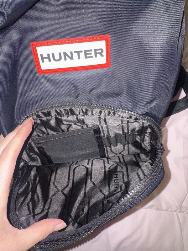Hunter Black Small Backpack Zip Closure Front Pocket Top Handle Logo Patch gallery