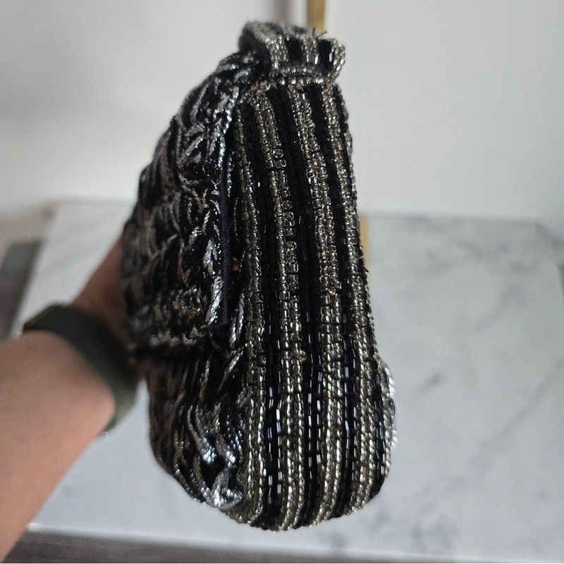 Anthropologie NEW The Fiona Black Metallic Beaded Crochet Edition Shoulder Bag gallery