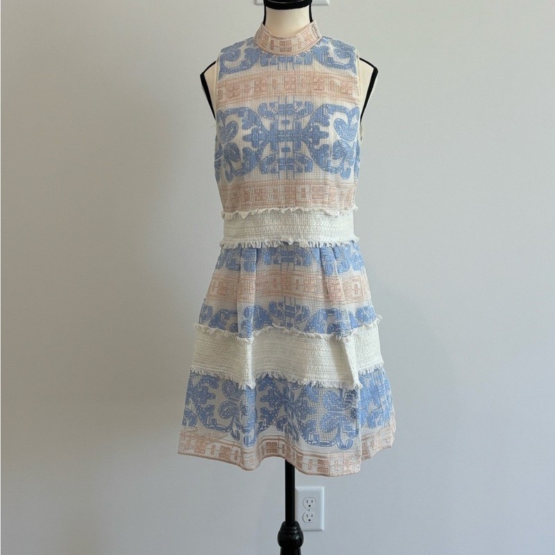 Alexis Blue and Cream Patterned Mini Dress