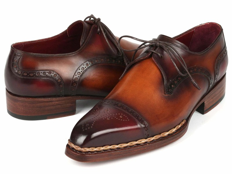 Men Handmade Brown Leather Oxford Shoes Cap Toe Lace-Up Formal Dress Shoes gallery