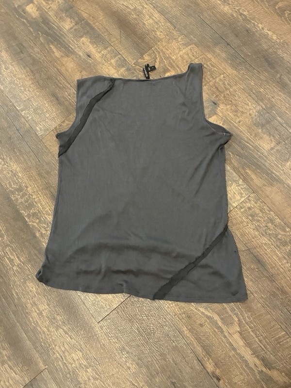 Eileen Fisher Gray Silk Cotton Knit Sheer Scoop Neck Wide Strap Tank Top S gallery