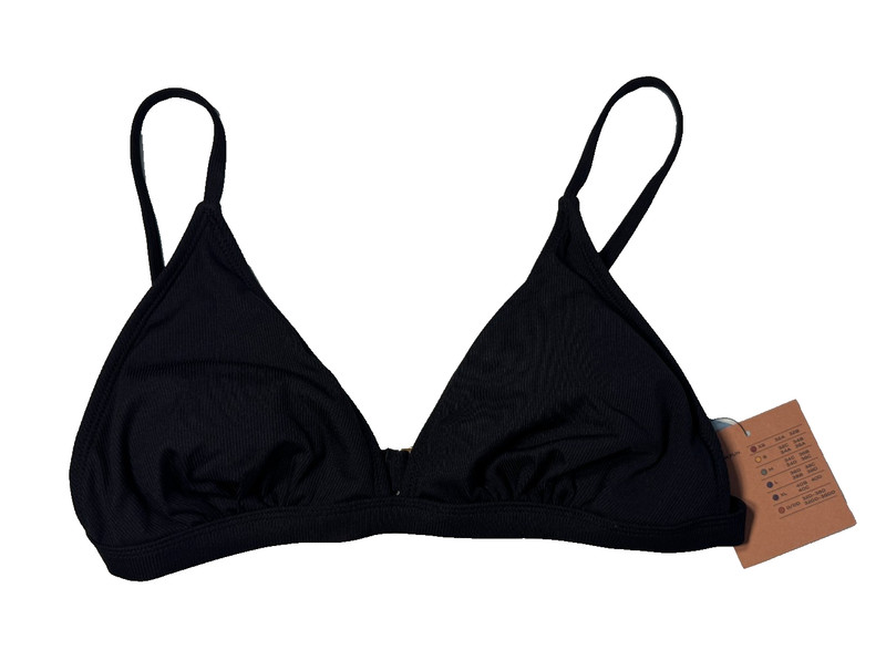 Shade & Shore Women’s Ribbed Triangle Bikini Top Black Size Medium NWT