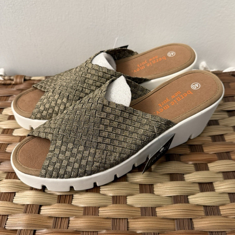 Bernie Mev Woven Slide Wedge Sandals Vegan Bronze White Womens US 9 EU40