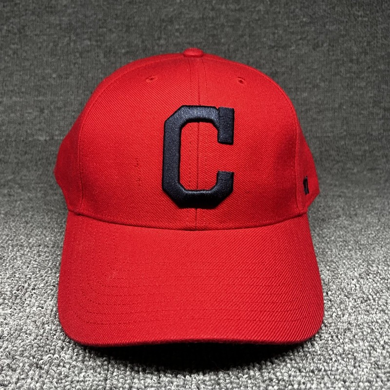 ’47 Brand Cleveland Indians Strapback Hat Red Black Curved Brim