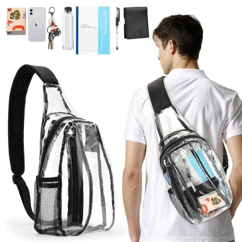 Clear PVC Sling Bag Transparent Stadium Shoulder Crossbody Backpack Adjustable gallery