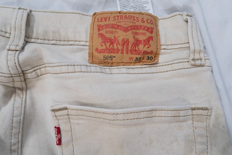 Artist-Worn Levi's 505 Paint Splattered Jeans - Authentic Studio Wear Light Tan gallery