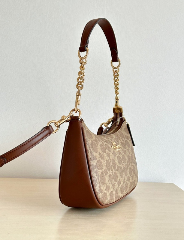 Coach Teri Shoulder Bag In Signature Canvas Gold /Brown CV933 NEW FAST FREE SHIP gallery