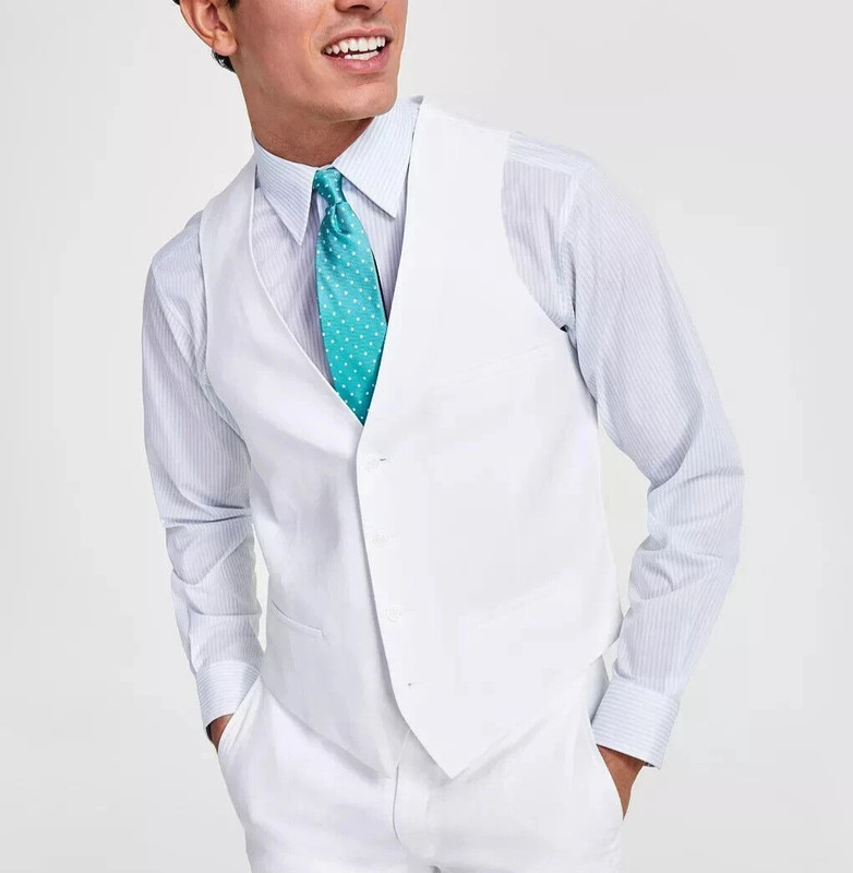 Bar III Mens Slim fit Button-Up Suit Vest Size XL White 100%Linen E091427