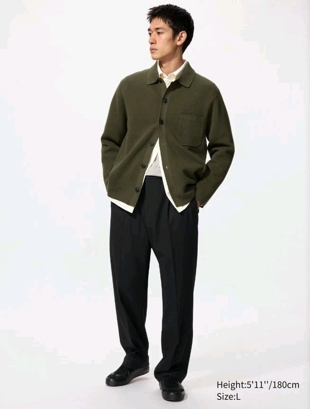 UNIQLO Pleated Wide Pants, Polyester Cotton Blend | Black L