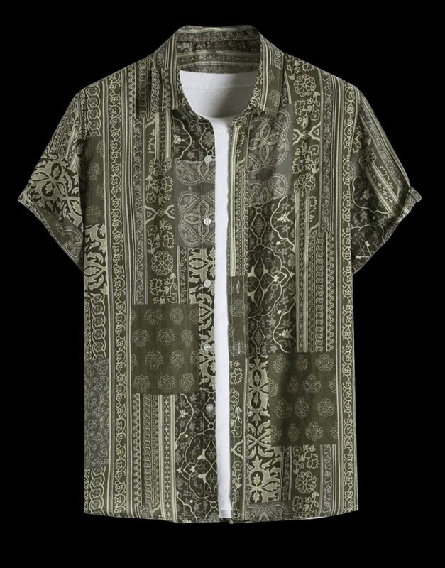 Rakht-101 short sleeve shirt patchwork print gray black size XXL cotton gallery