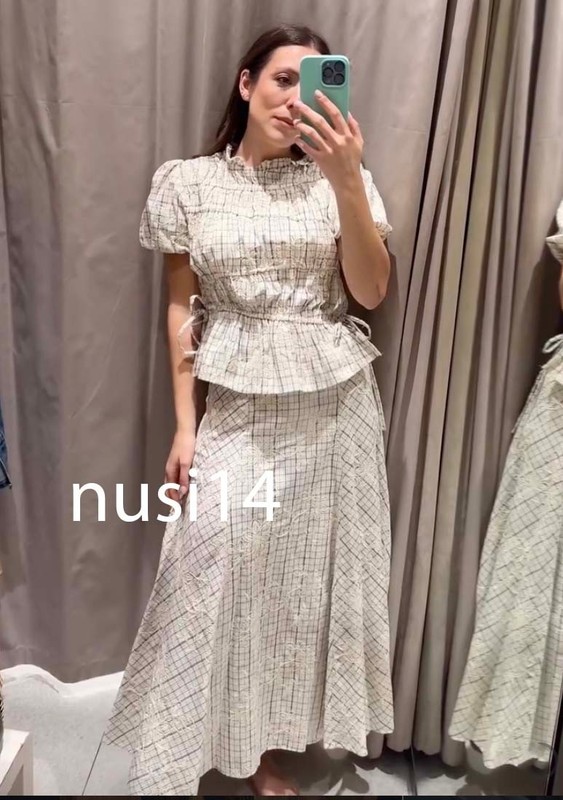 ZARA NEW WOMAN HIGH-WAIST EMBROIDERED PLAID SKIRT WITH BOWS XS-XL 2347/902/064