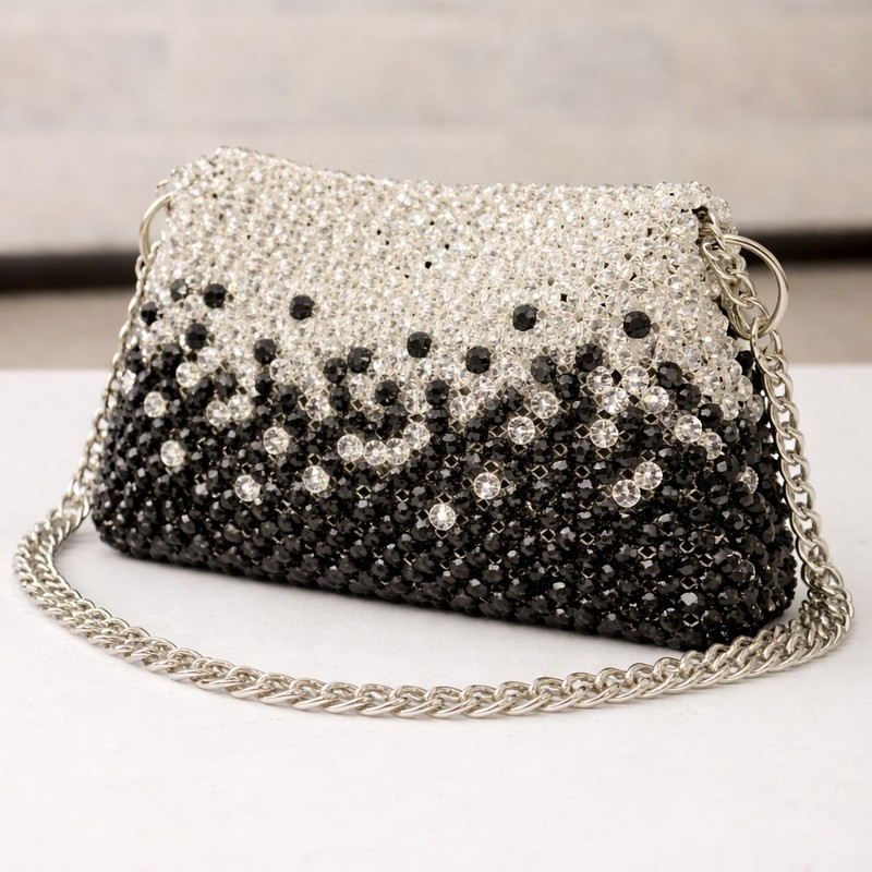 Black Crystal Beaded Bag for Date Night Purse Handmade Evening Bag for Wedding