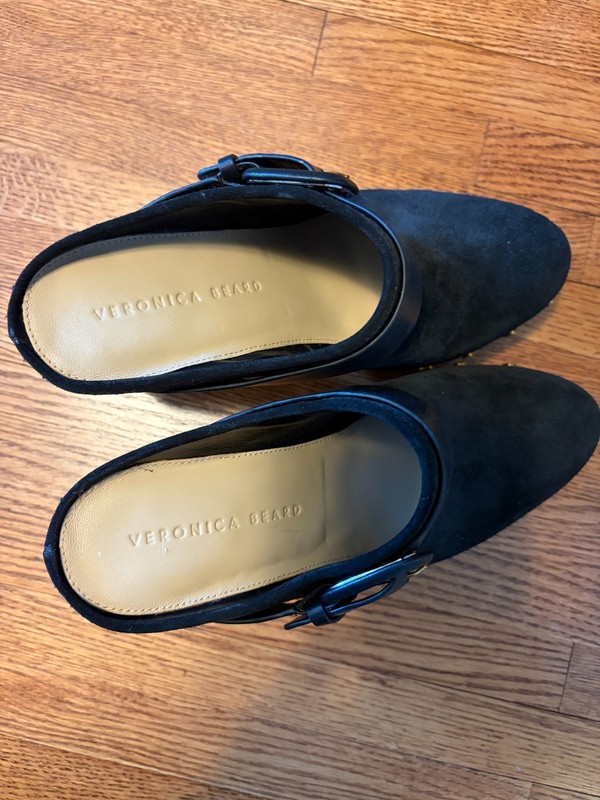 Veronica Beard Dacey Clog Mules Suede Heel Wood Platform Black Size8, Never Worn gallery