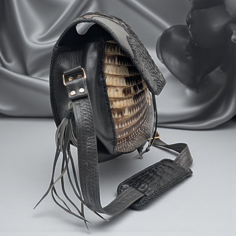 NEW Sobek Armadillo Alligator Shell Leather Bag, Bohemian Style, Western Bag gallery