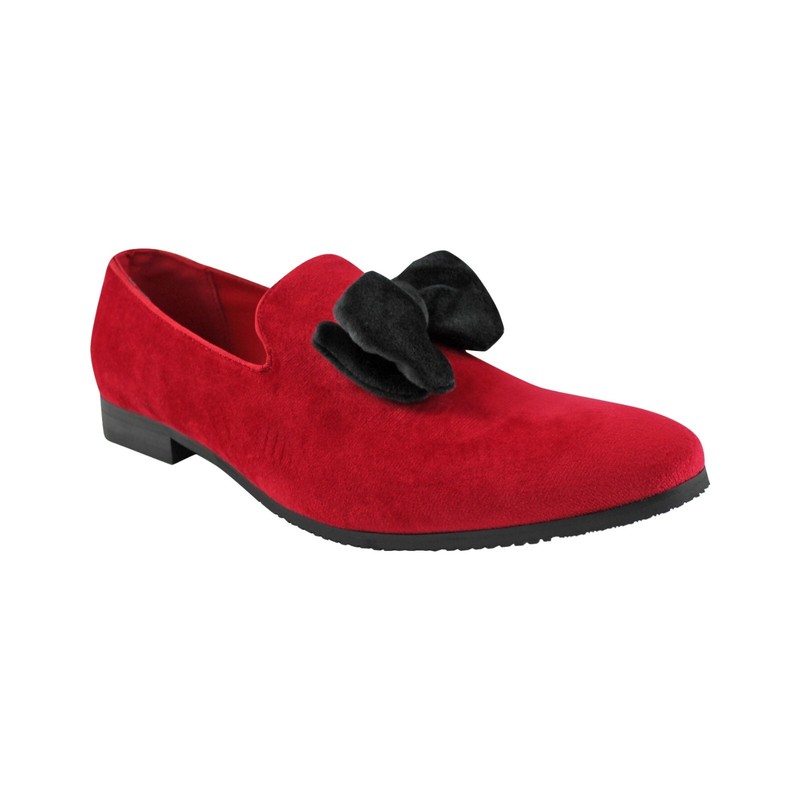 RED Velvet Slip On Loafers Black Bow top Tuxedo Dress Modern Shoes AZAR MAN