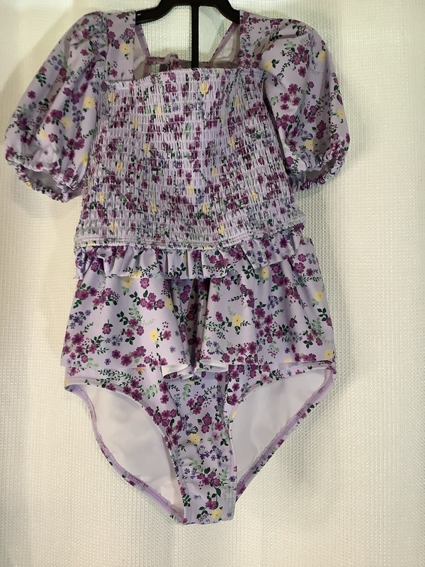 Girls Lavender Flower 2 Piece Swim Suit