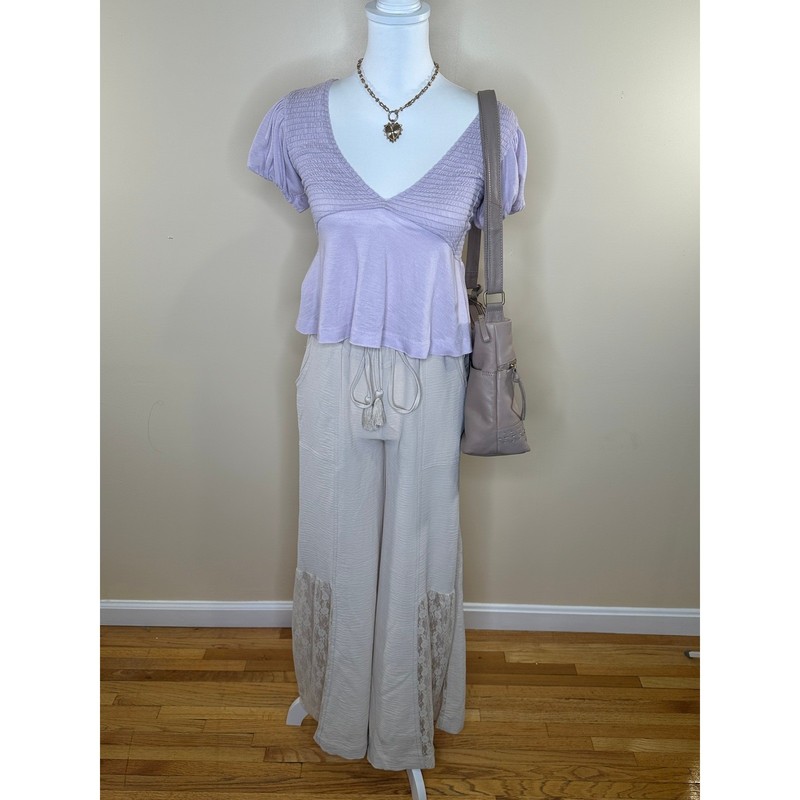 Altar’d State Peplum Top Women Small Lavender Excellent Smocked Open Tie Back