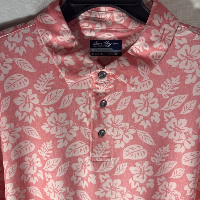 Ben Hogan Performance Golf Shirt Peach Polo Size X-Large 40/42 UPF 15 NWT gallery