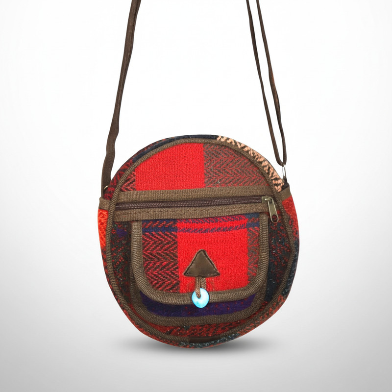 Handmade Turkish Kilim Round Shoulder Bag Vintage Boho Crossbody Purse Women Red gallery