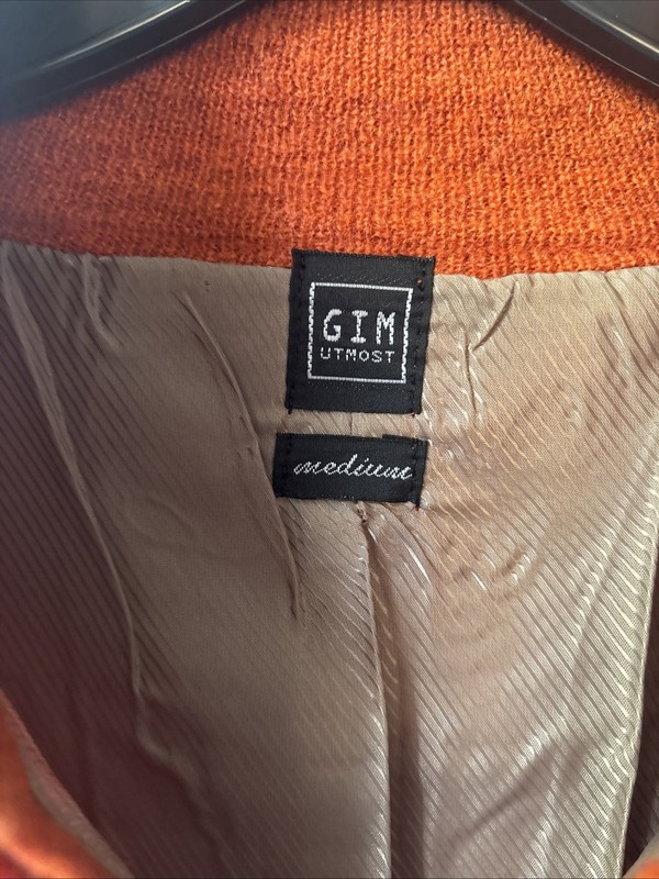 VINTAGE GIM UTMOST 100% Wool Burnt Orange Knit Cardigan Sweater Lining Size M gallery