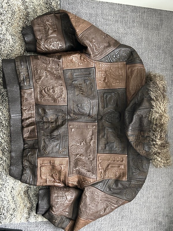 Tanners Avenue Men’s Patchwork Leather Bomber Jacket Hooded Full Zip XL Brown