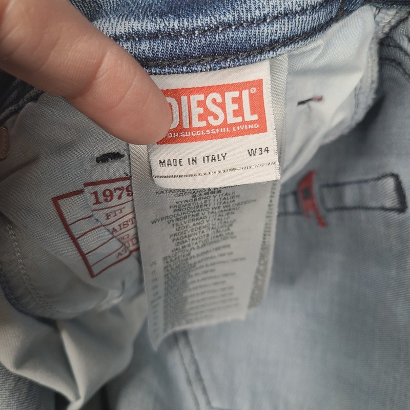 Diesel 1979 5 Pocket Skinny Punk Jeans Mens 34x32 Blue Light Wash Stretch gallery