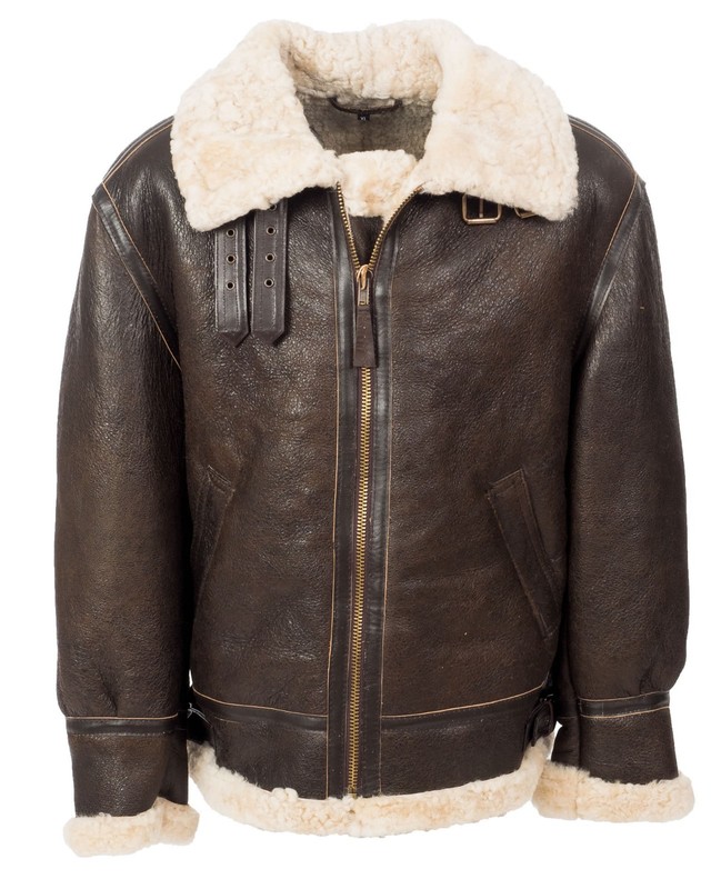 B3 Aviator Real Shearling Brown Sheepskin Leather Flight Bomber Jacket gallery