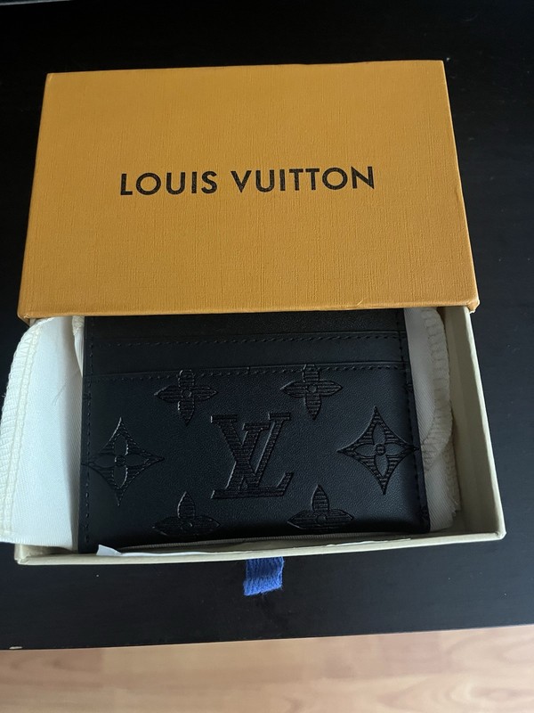 Louis Vuitton Black Logo Bifold Wallet for Men, Folding Credit Card Slots