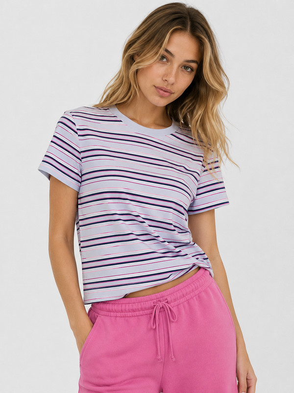 NWT Victoria’s Secret PINK Dreamer Cotton Tee Strips Hydrangea Blue Size M