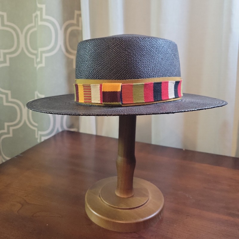 Goorin Bros Charcoal Flat Brim Panama Fedora Hat Toquilla Straw Boater 23" 7 3/8 gallery