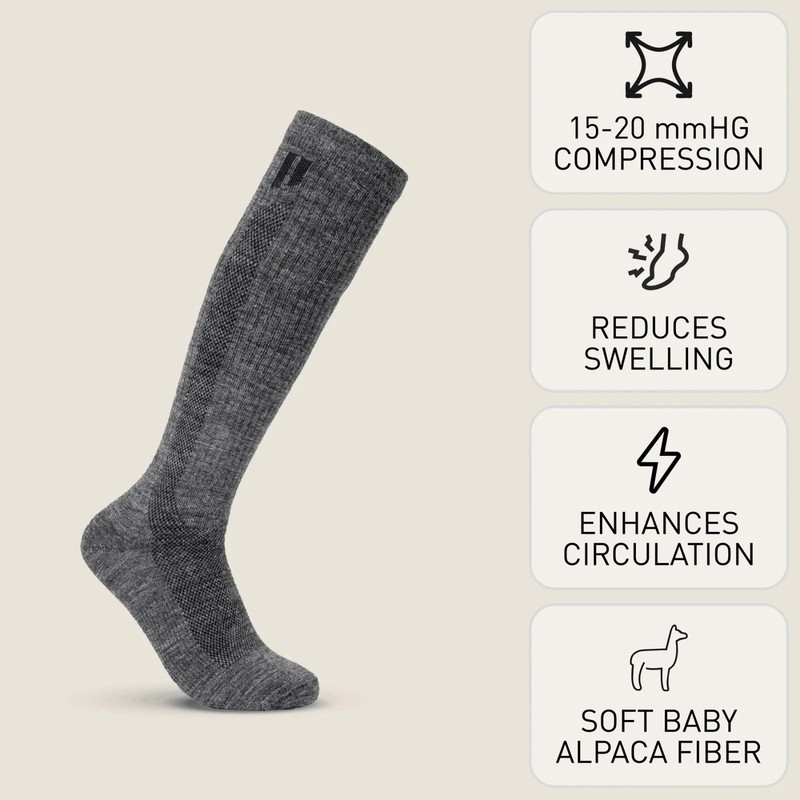 New Hollow Wide Calf Compression Alpaca Socks Grey Large Men 10-13 Women 10.5-13