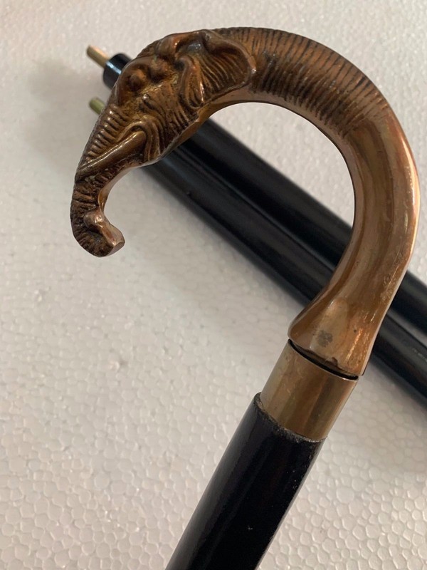 Vintage Antique Walking Cane Wooden Stick Old Elephant Brass Handle Knob Gift