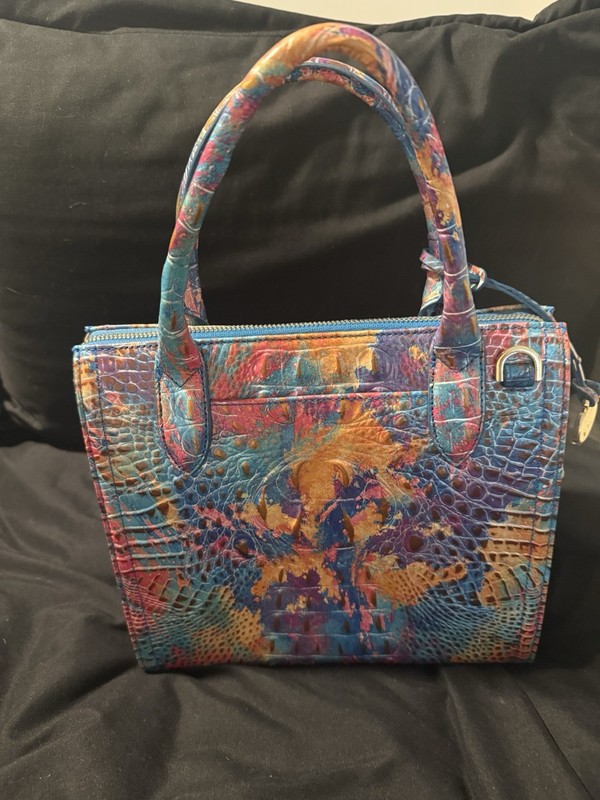 Brahmin Melbourne Multicolor Croc Embossed Zip Satchel Medium Gold Hardware gallery
