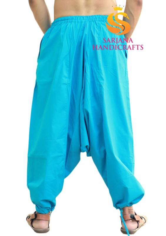 Men Women Cotton Solid Sky Blue Harem Pants Gypsy Hippie Drop Crotch Trouser gallery