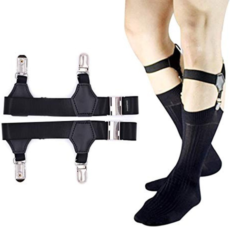 Men’s Sock Garters Adjustable 2Pack Elastic Leg Belt Sturdy Metal Clip Suspend