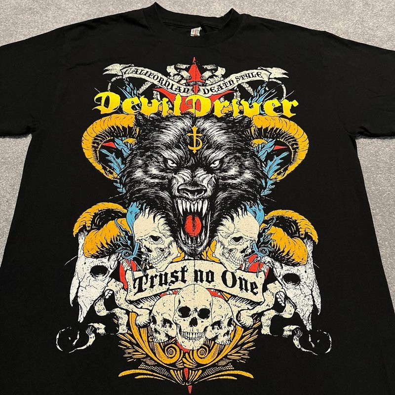 Remake Devil Driver Trust No One Wolf Tour Band T Shirt Short Sleeve NH28903