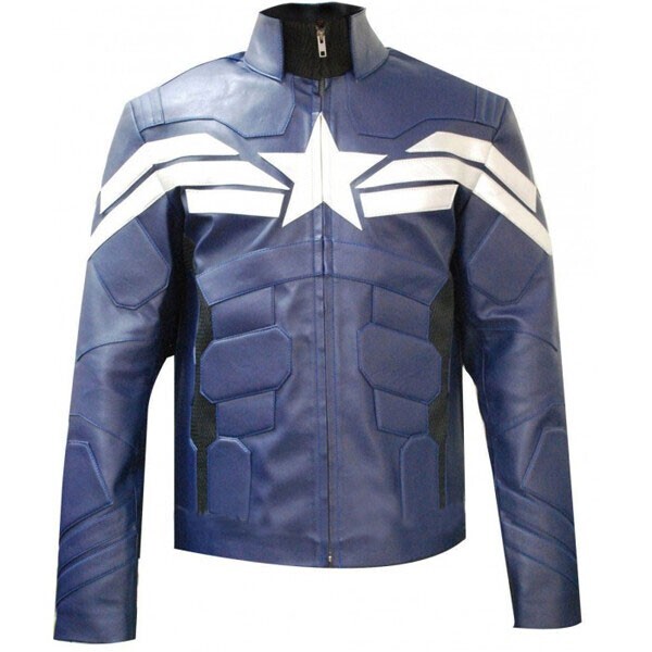 Handmade Chris Evans Captain America Blue Leather Jacket for Men and Women