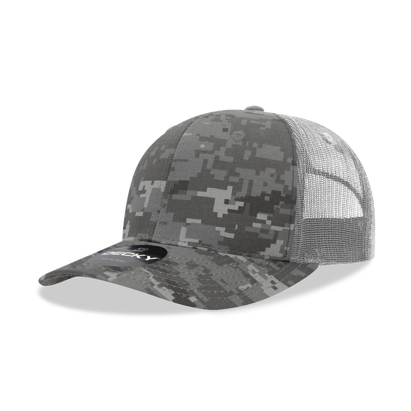 Decky Unisex 6 Panel Mid Profile Structured Camo Trucker Cap – 1054