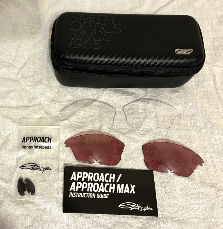 Smith Approach Sunglasses Case 2 Extra Sets of Lenses Clear Amber Nose Pads NEW