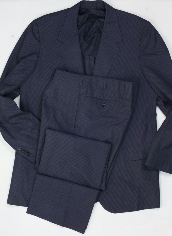 Vintage Oxxford Clothes Suit 44 38×33 Blue Striped Super Worsted Wool 1980s